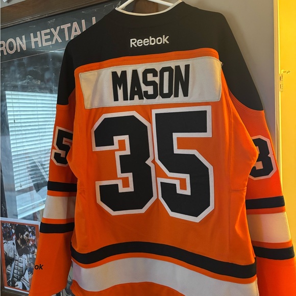 Steve Mason Philadelphia Flyers Reebok Black and Orange Licensed Jersey - Picture 3 of 3